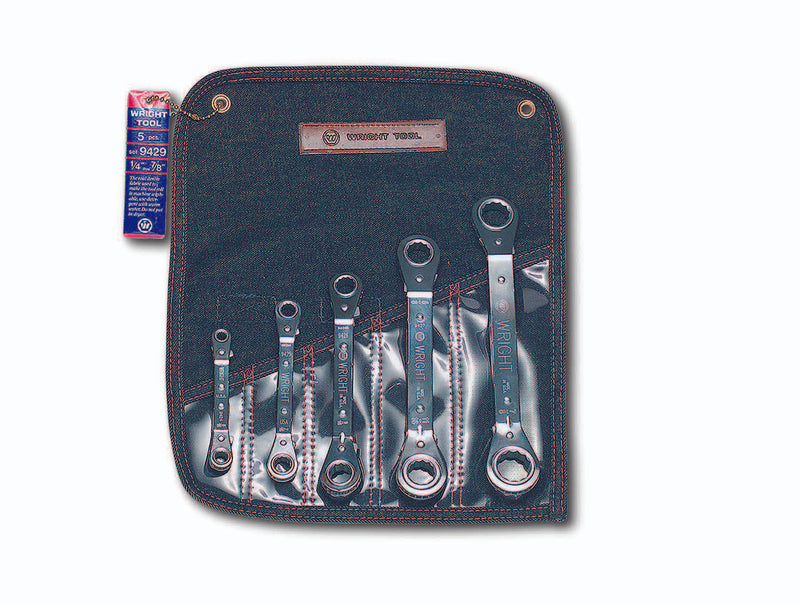Reverse Ratcheting Box Wrench 5 Piece Set - 12 Point Offset 1/4"-7/8"