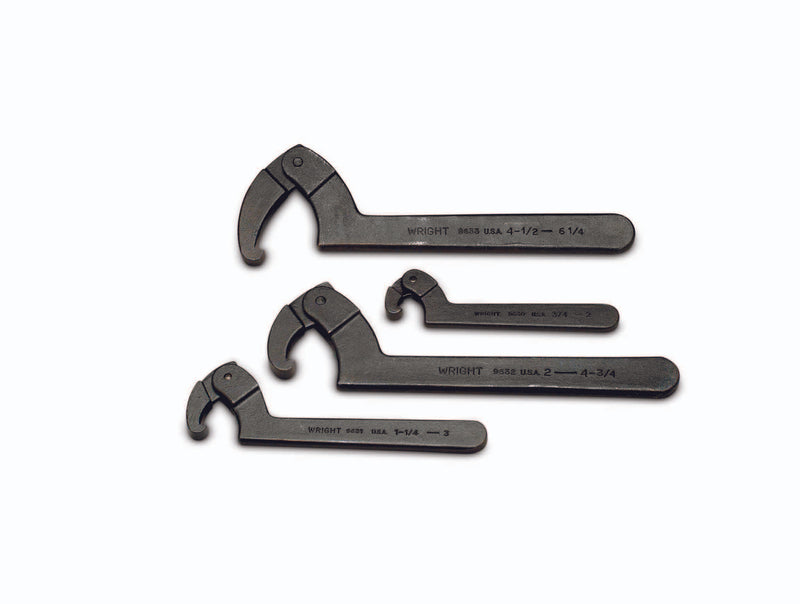 Adjustable Hook Spanner Wrench 4 Piece Set - Black Industrial 3/4" - 6-1/4"