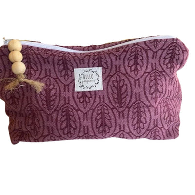 Purple Makeup Bag with wood bead tassel closure