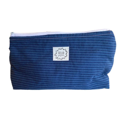 Blue and Black Striped Makeup Bag