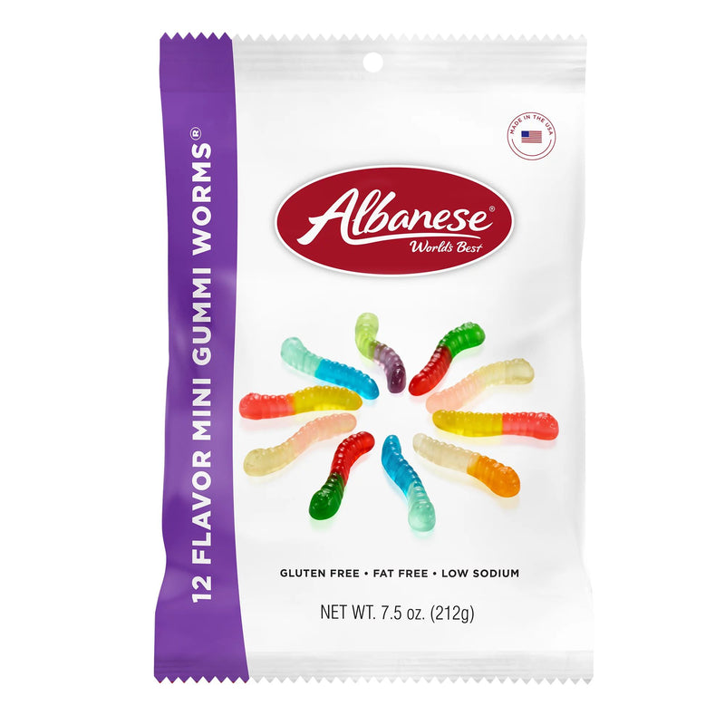7.5oz. bag of 12 flavors of mini Gummi Worms from Albanese for Harvest Array.