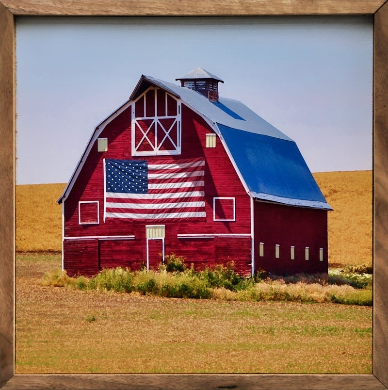 American Flag Red Barn - Framed Sign