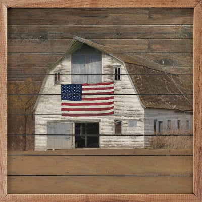 American Flag White Barn - Framed Sign