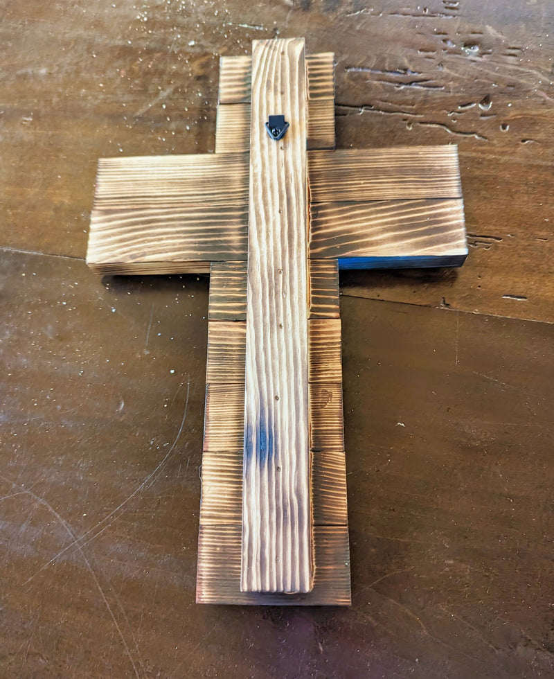 Back side of  the American Cross with metal hanger.