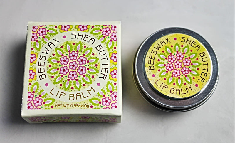 Beeswax with Shea Butter Lip Balm box and tin with Lemon Verbena Label