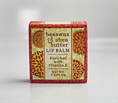 Front of Beeswax with Shea Butter Lip Balm with Pomegranate print