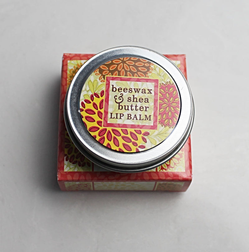 Pomegranate print tin of Beeswax with Shea Butter Lip Balm