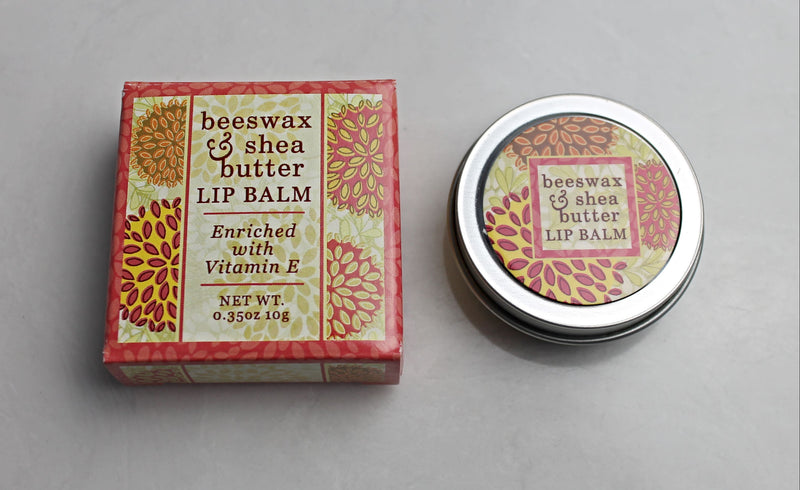 Beeswax with Shea Butter Lip Balm in Pomegranate print package on Harvest Array.
