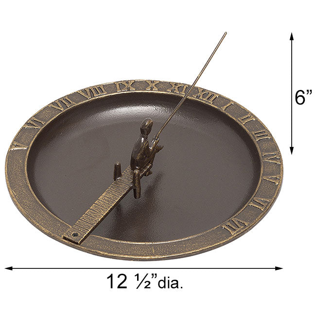 Dimensions for Fishing Boy Sundial Bird Bath in French Bronze Aluminum