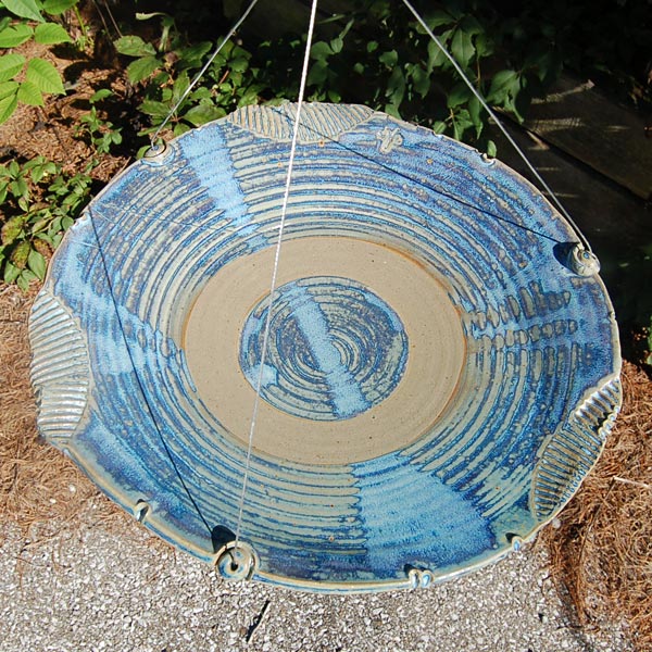 Top view of the french blue Large Hanging Ceramic Bird Baths