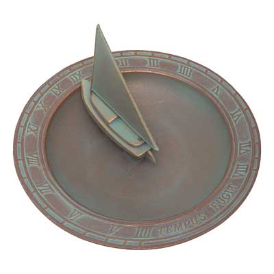 Sailboat Sundial Bird Bath in  Copper Verdi