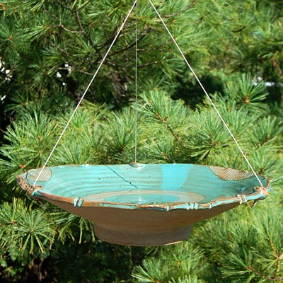 Teal Large Hanging Ceramic Bird Baths