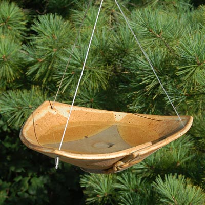 Natural colored small Hanging Ceramic Bird Bath