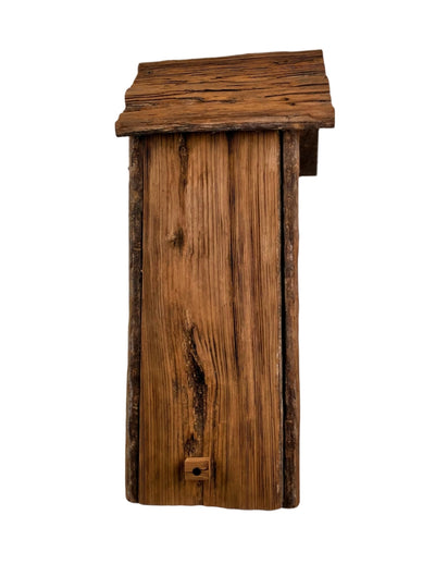 Side view of the Brown Recycled Wood Two-Story Birdhouse