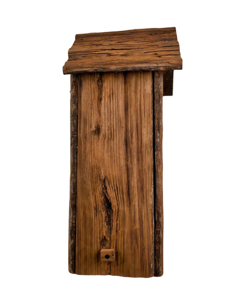 Side view of the Brown Recycled Wood Two-Story Birdhouse