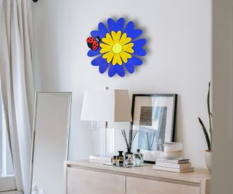 Wooden Blue and Yellow Daisy with Ladybug Wall Hanger 