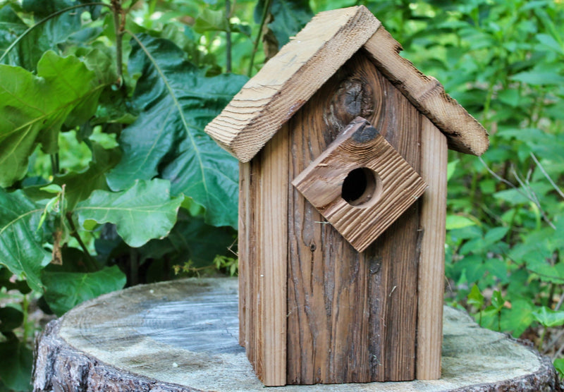 Side view of the Brown Peak Roof Blue Birdhouse