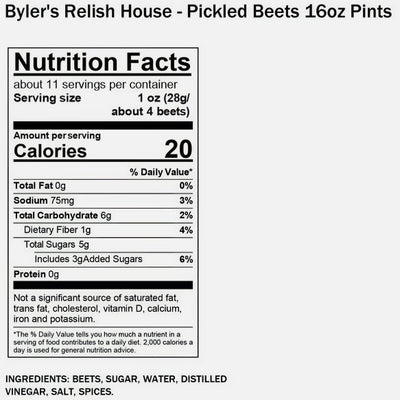 Byler's Relish House Homemade Pickled Beets Nutritional Facts