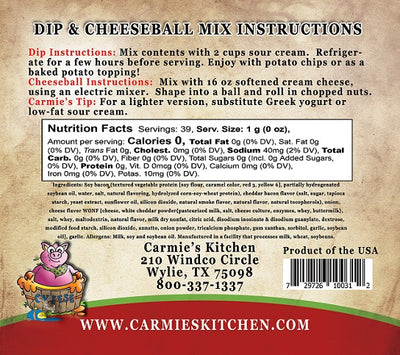 Cheddar Bacon Dip and Cheeseball Mix packaging