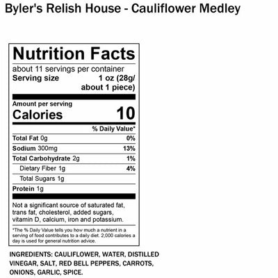 Nutritional Label for Byler's Relish House Cauliflower Medley