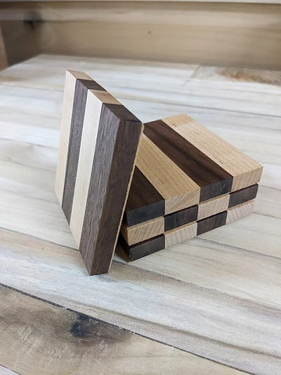 Set of 4 Maple and Walnut Coasters handmade in Kentucky for Harvest Array