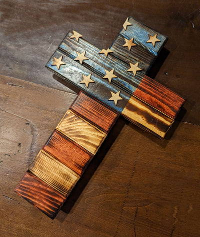 Handmade Cross with American Flag