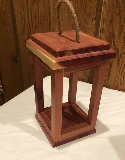 Gorgeous Small Cedar Lantern, 10" Tall. Handmade in the USA.