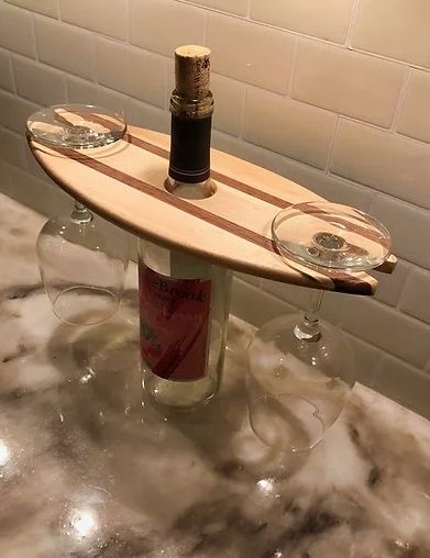 Unique Handcrafted Wooden Wine Bottle and Glasses Display in Hard Maple and Walnut