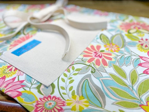 Close up of the Charlotte Retro Flower Print Apron