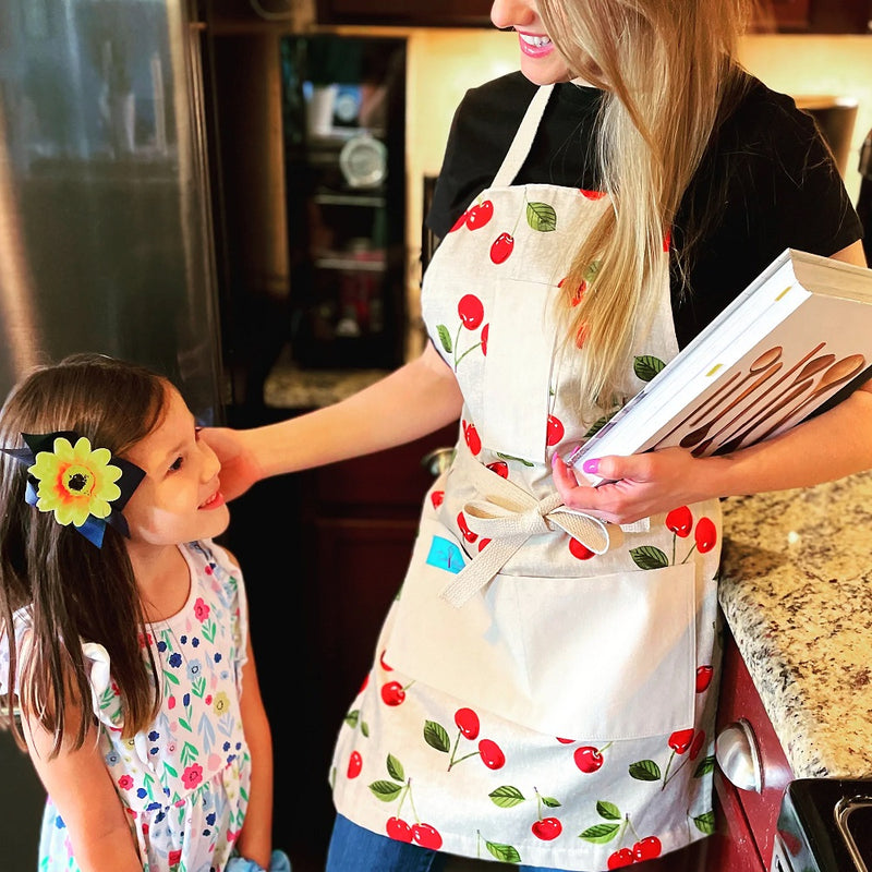 Cherie Cherry Print Apron being worn