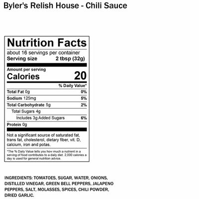 Nutritional Label for Byler's Relish House Chili Sauce