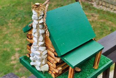 Chimney side of the Green Amish Made Grist Mill Birdhouse From Harvest Array.
