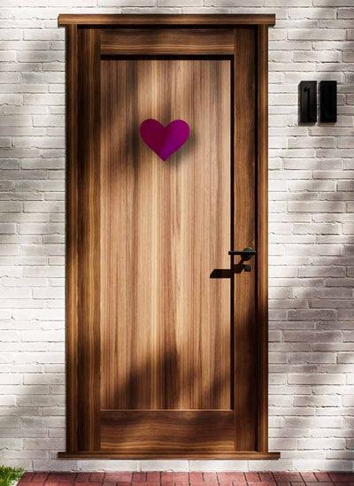 Purple Classic Heart Door Hanger on a wooden front door