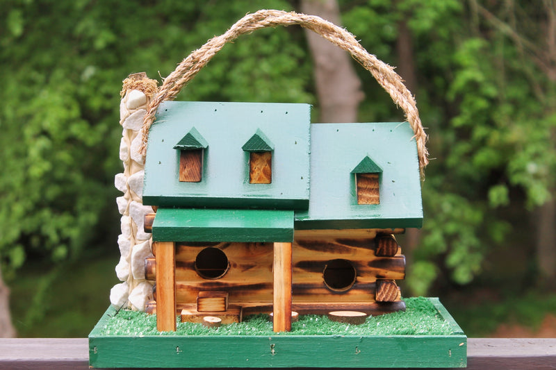 Amish made Green Log Cabin Birdhouse for Harvest Array