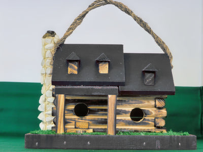 Black Amish Made Log Cabin Birdhouse From Harvest Array