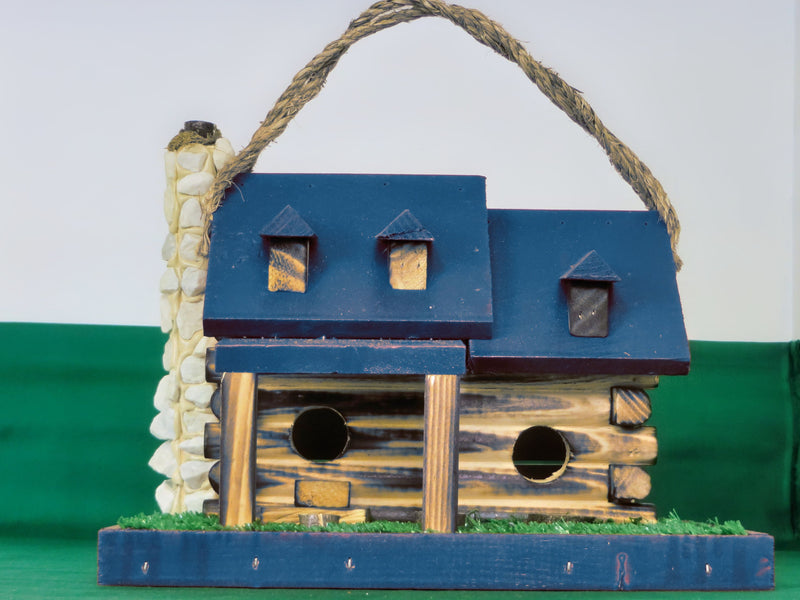 Blue Amish Made Log Cabin Birdhouse From Harvest Array