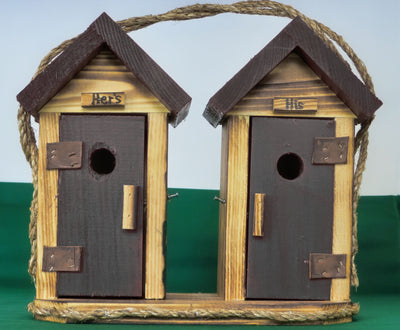 Black His and Hers Large Double Outhouse Birdhouses, Made by the Amish in Lancaster, PA From Harvest Array