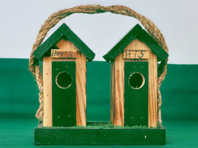 Green His and Hers Mini Double Outhouse Birdhouse, built by the Amish in Lancaster , Pennsylvania from Harvest Array
