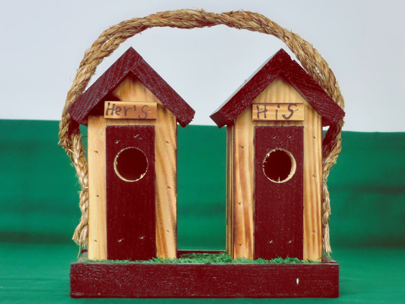 Red His and Hers Mini Double Outhouse Birdhouse, built by the Amish in Lancaster , Pennsylvania from Harvest Array