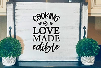 Flat Stove Top Cover or Noodle Board - Cooking is Love Made Edible Design. 