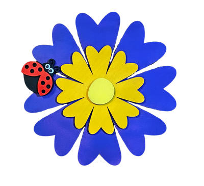 Wooden Blue and Yellow Daisy with Ladybug Door or Wall Hanger 