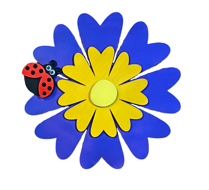 Wooden Blue and Yellow Daisy with Ladybug Door or Wall Hanger 