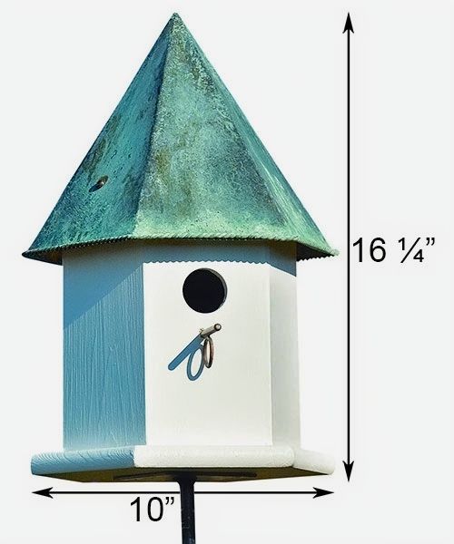 10inch by 16.25inch White Deluxe Songbird Bird House, Verdigris Copper Roof