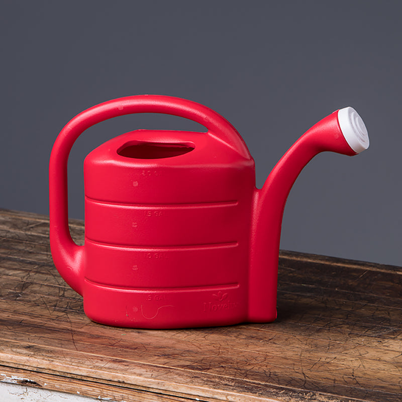 Red Two-Gallon Watering Can has water level marks embossed on the outside of the can from Harvest Array