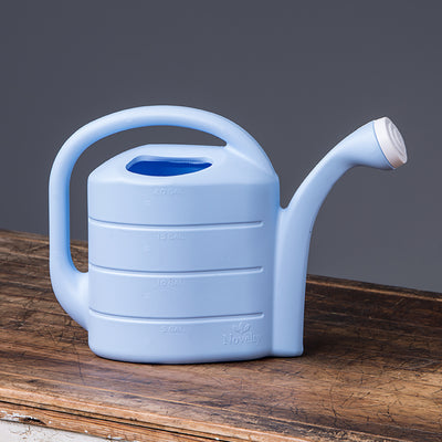 Sky Blue Two-Gallon Watering Can has water level marks embossed on the outside of the can from Harvest Array