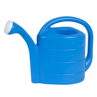 Blue Two-Gallon Watering Can has water level marks embossed on the outside of the can from Harvest Array