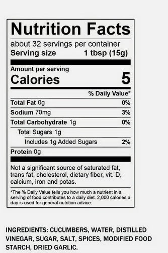 Nutritional Label for Byler's Relish House Dill Pickle Relish