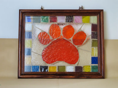 Stained glass red paw print from Harvest Array