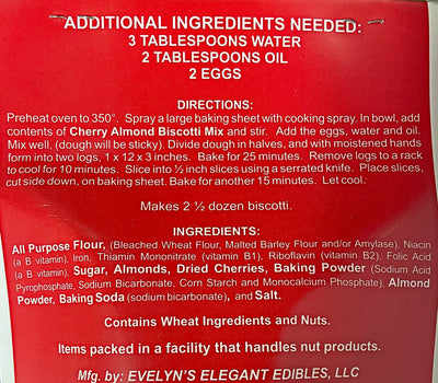 Evelyn's Elegant Edibles Cherry Almond Biscotti Mix Ingredients and Directions