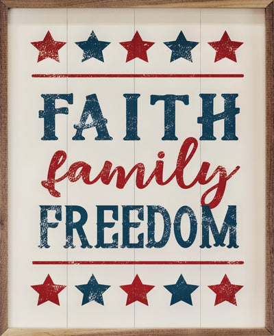 Faith, Family, Freedom Stars White- Framed Plaque